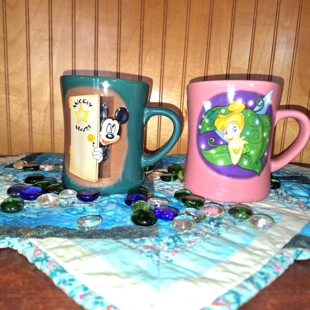 Disney Vintage 3D Mickey Mouse & Tinker Bell Mugs-Retired Mugs - Picture 1 of 7